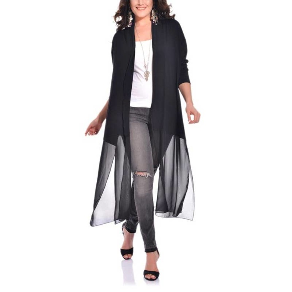 Black Sheer Longline Open Front Cardigan
